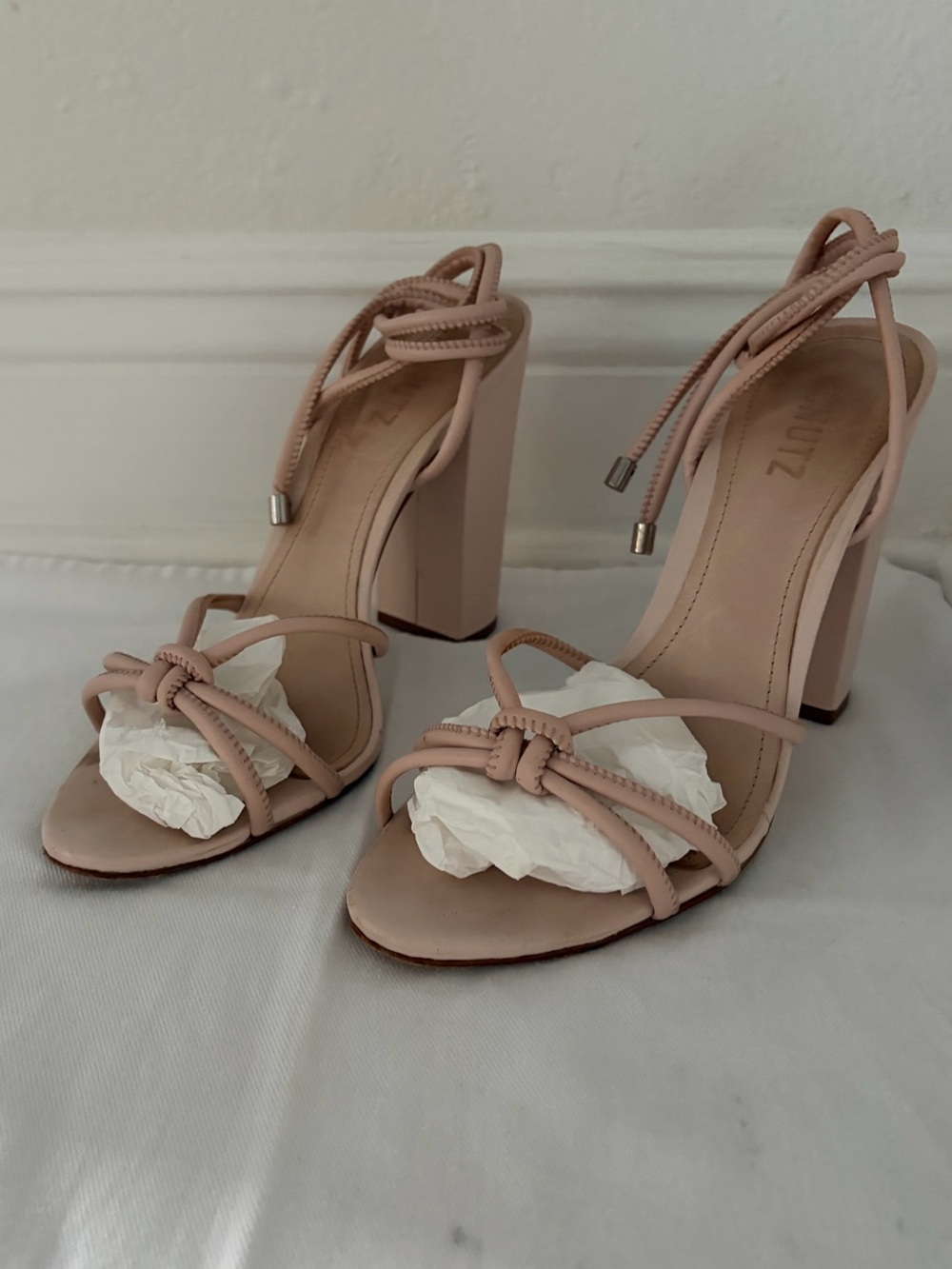Schutz Nude Blush Strappy Block Heel Sandals
